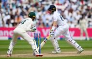 Joe Root was stumped off Nathan Lyon's bowling.